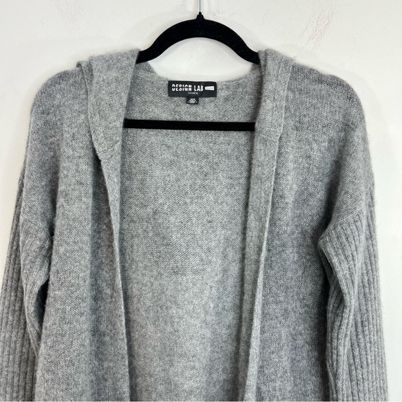 Design Lab pure cashmere grey hood long open front cardigan sweater M - Picture 5 of 11